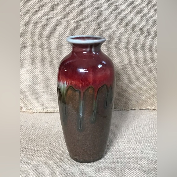 Hosley Drip Glaze Vase 6 Inches Red Brown Pottery Goblin Cottage Core Farmhouse - Picture 1 of 6